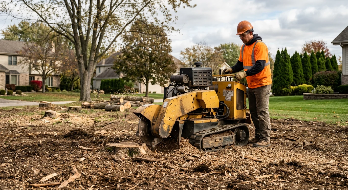 Stump grinder working through remaining stumps on a cleared parcel