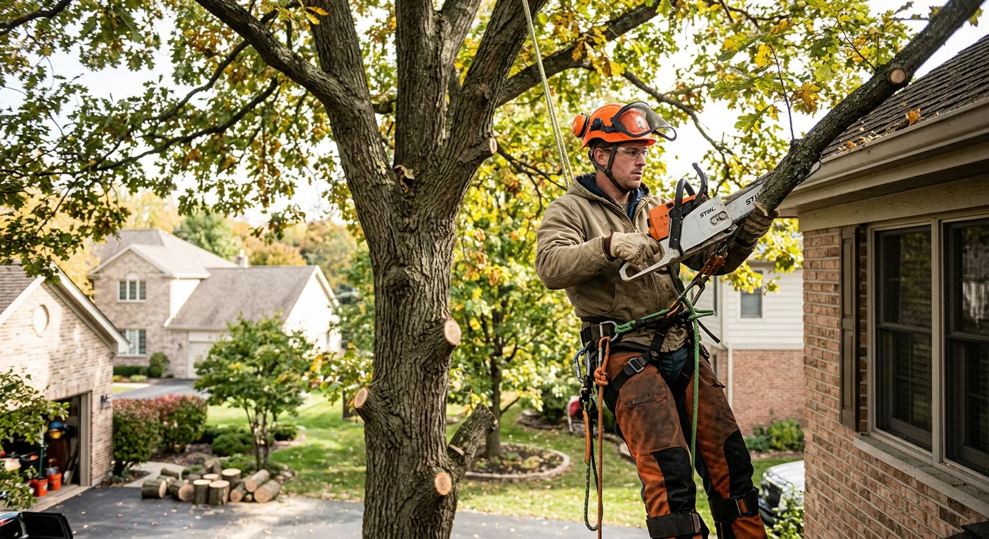 Storm-damaged tree limbs cleared from a Carpentersville home after heavy seasonal winds