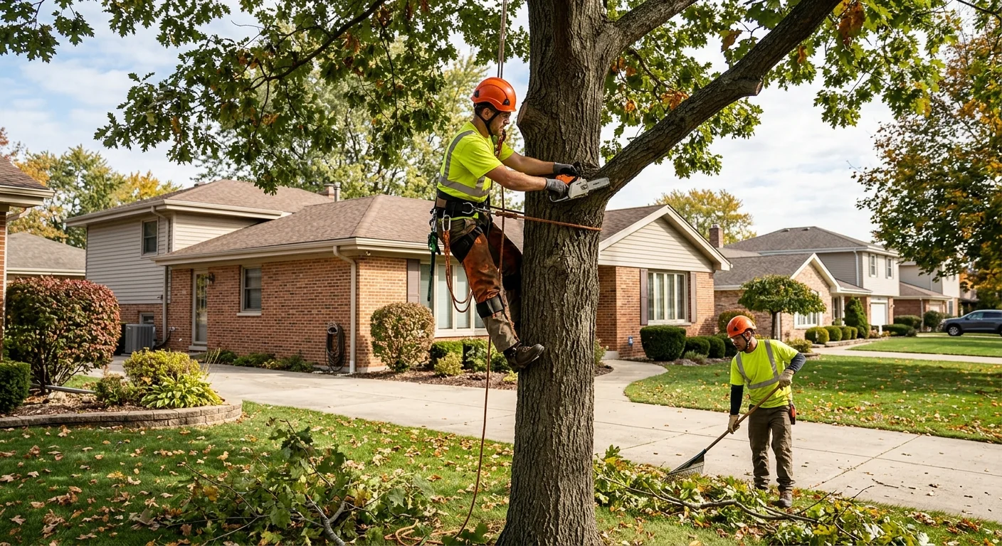 Stump grinder removing a tree stump in a Carpentersville backyard lawn