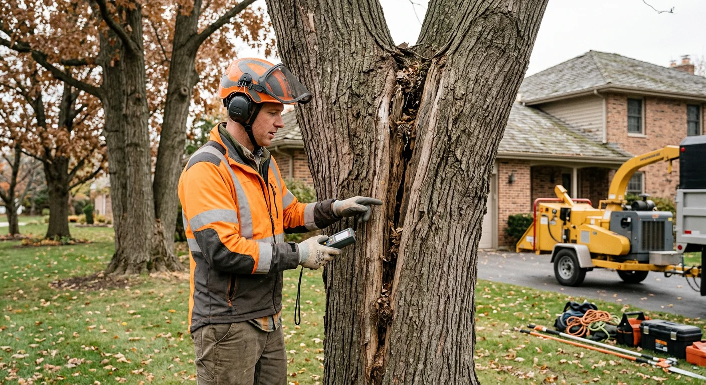 Split co-dominant stem showing a crack before bracing rod installation