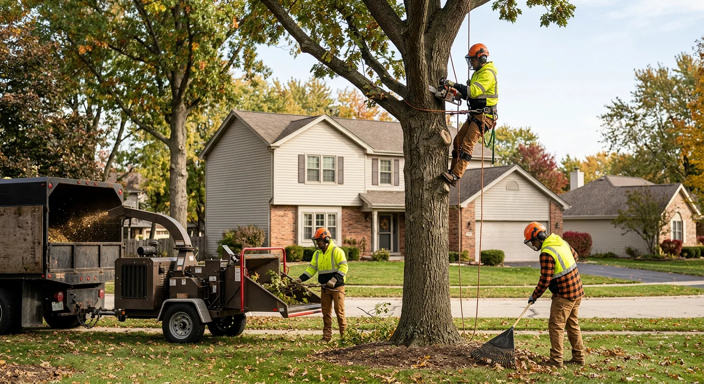 Crew planting a young shade tree in a Carpentersville front yard