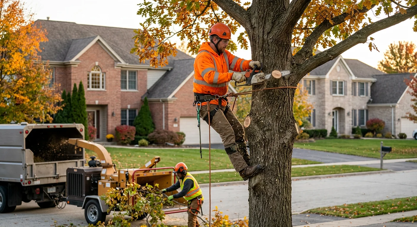 Arborist inspecting a large backyard tree during a risk assessment in Carpentersville