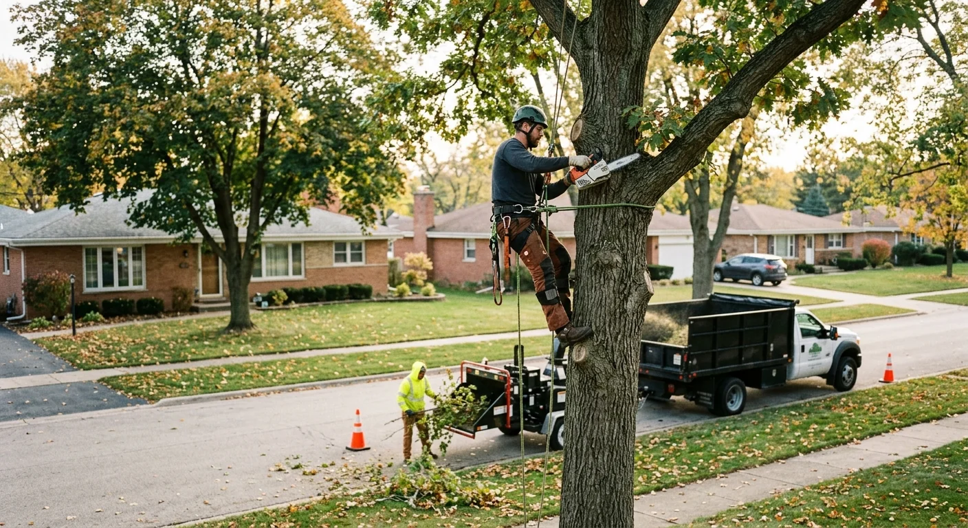 Arborist reviewing a written tree service estimate with a homeowner in Carpentersville