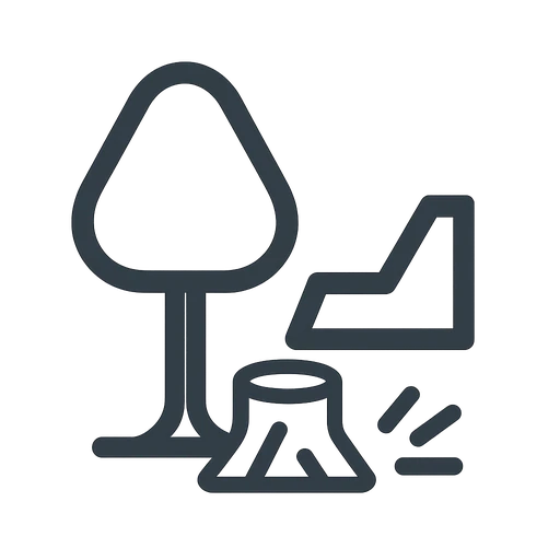 Line icon of an open cleared lot with cut tree stumps