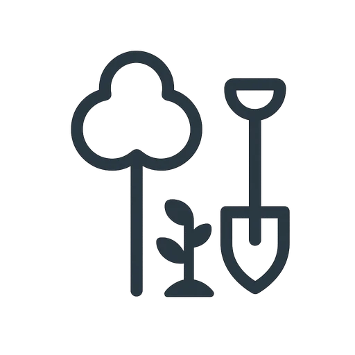 Line icon of hands placing a young sapling into soil