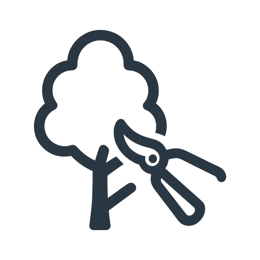 Line icon of shears trimming a leafy tree branch