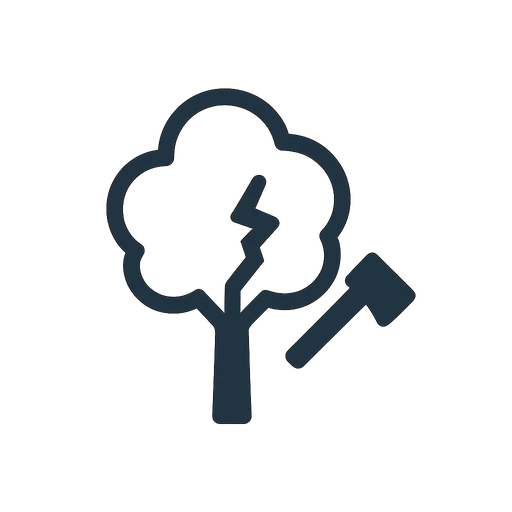 Line icon of a broken storm-damaged tree limb on ground