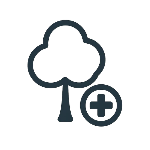 Line icon of a fallen tree with an alert symbol