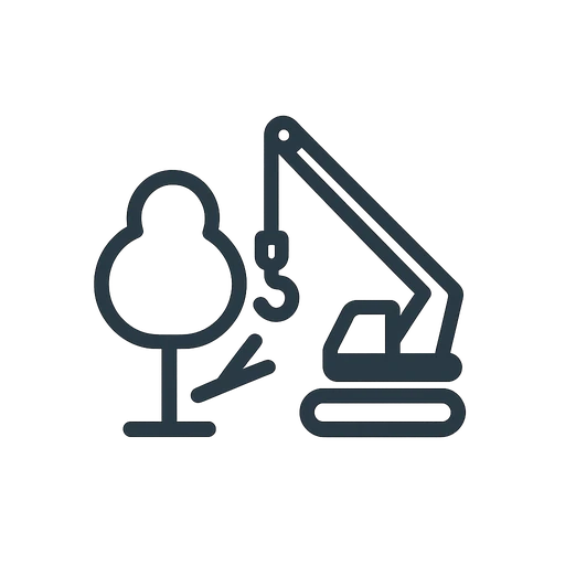 Line icon of a crane lifting a large tree section